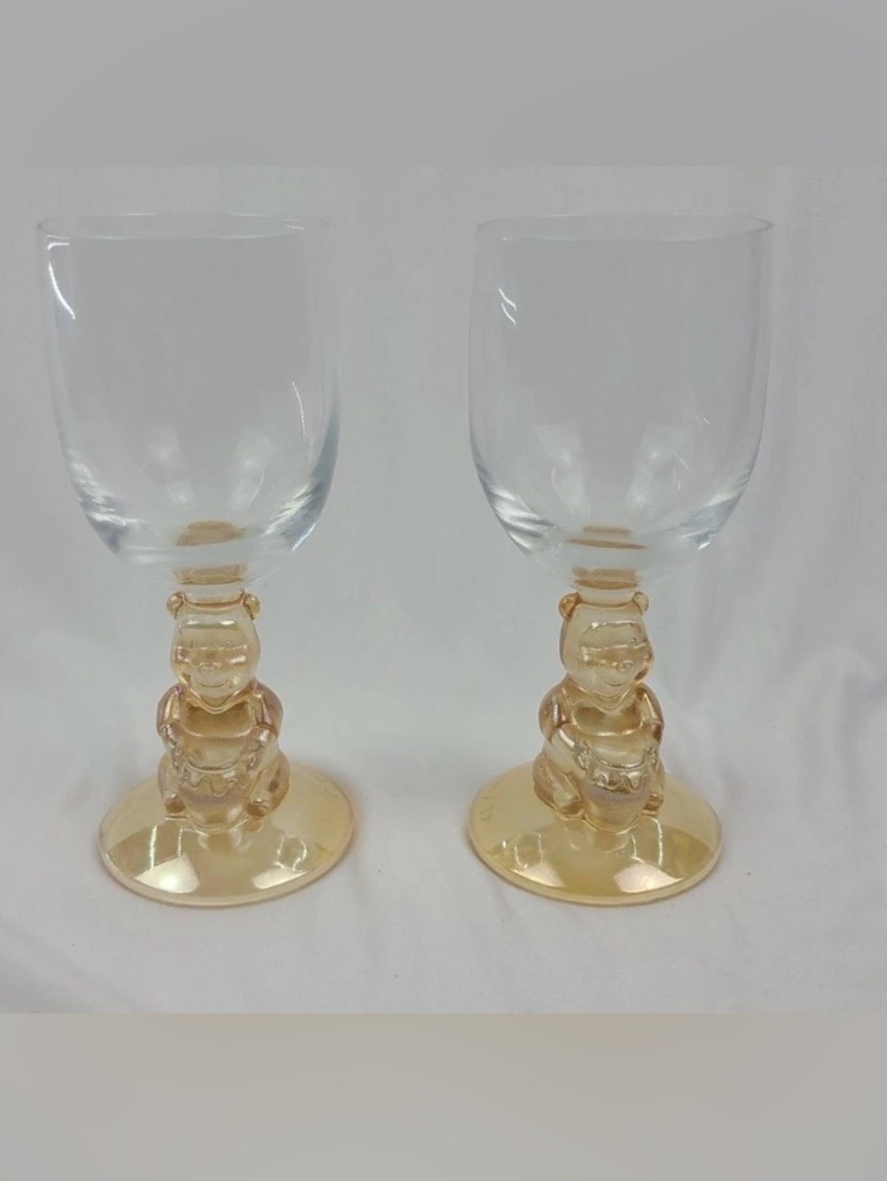 Vintage Walt Disney WINNIE THE POOH Amber Glass goblets